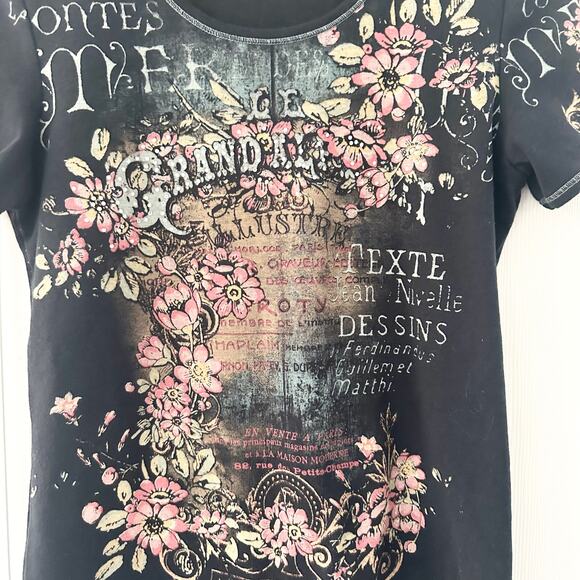 Jamee J Vintage USA Y2K Black Grand Ale Dark Romantic Baby Tee Top Large French - Picture 4 of 9